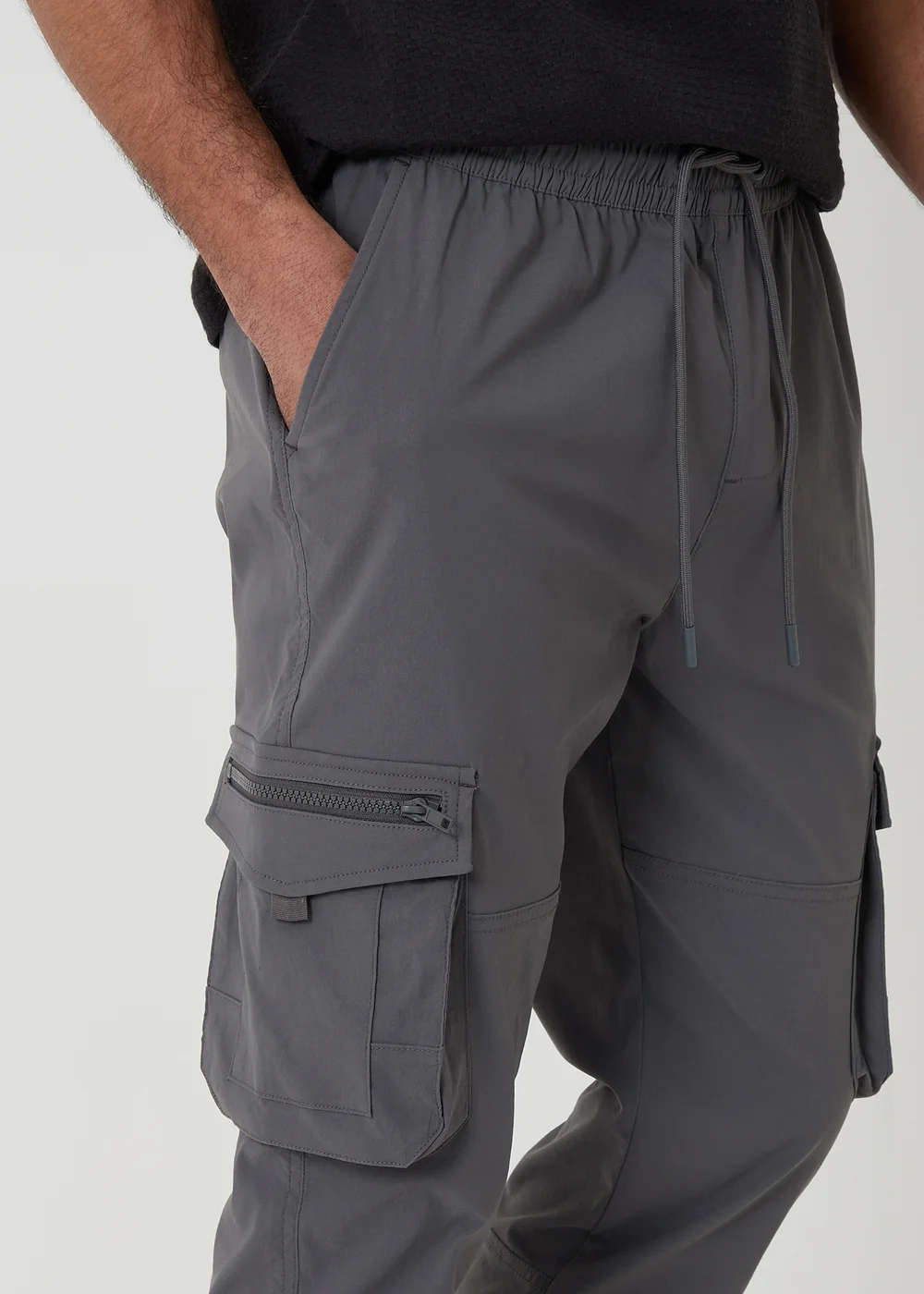 Threadbare Charcoal Slim Fit Stretch Cargo Trousers - L Image 4