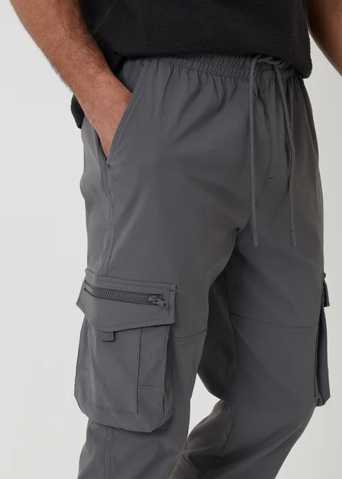 Threadbare Charcoal Slim Fit Stretch Cargo Trousers - L Image 4