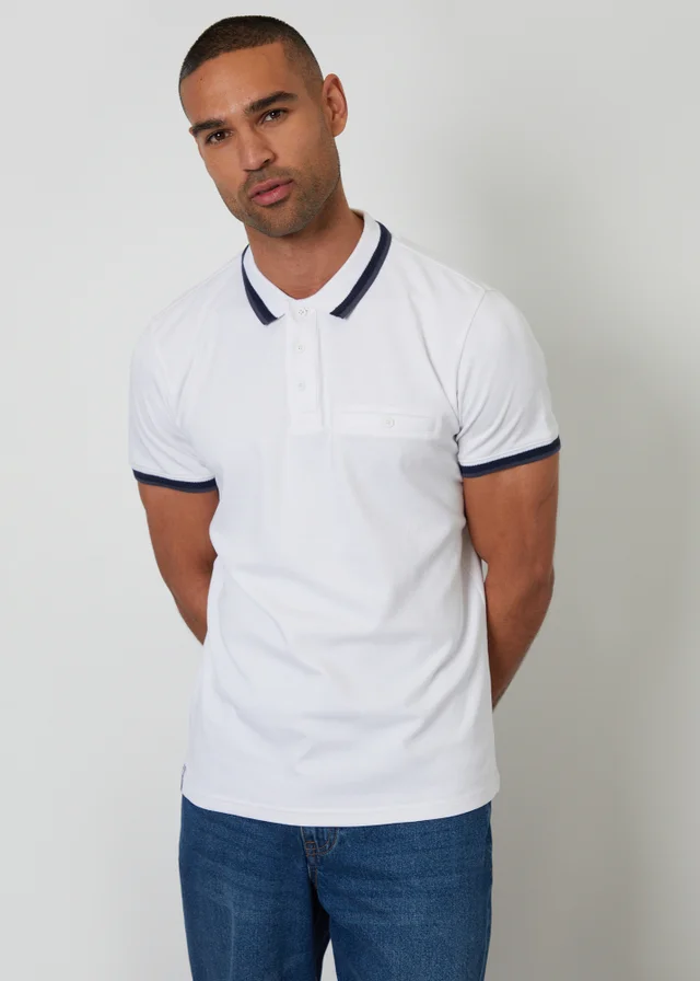 Threadbare White Jetted Pocket Cotton Polo Shirt