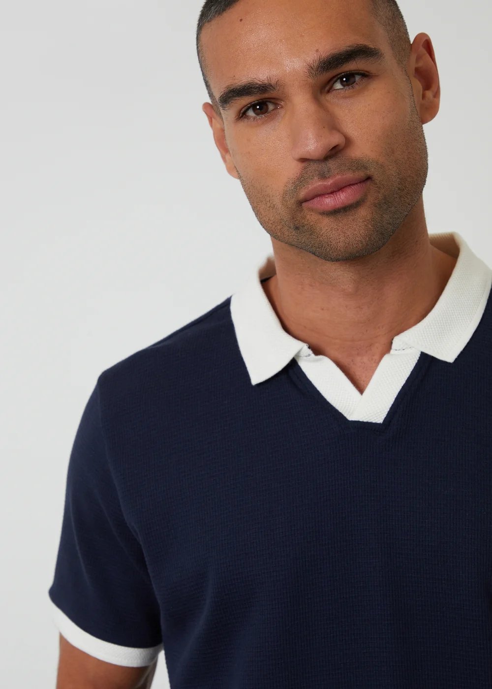 Threadbare Navy Trophy Neck Waffle Polo Shirt - L Image 4