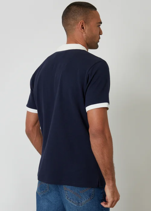 Threadbare Navy Trophy Neck Waffle Polo Shirt - L Image 2