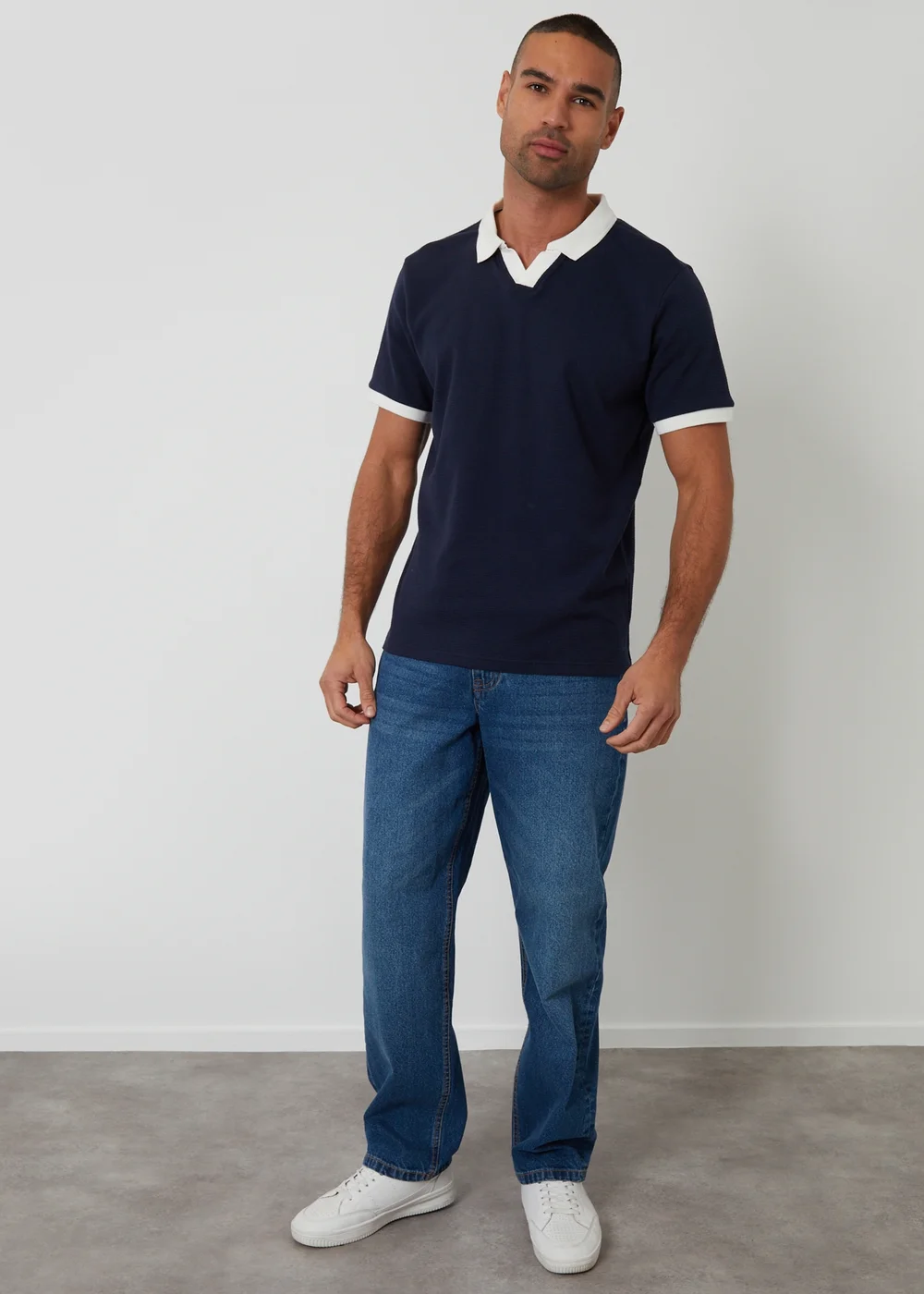 Threadbare Navy Trophy Neck Waffle Polo Shirt - L Image 3