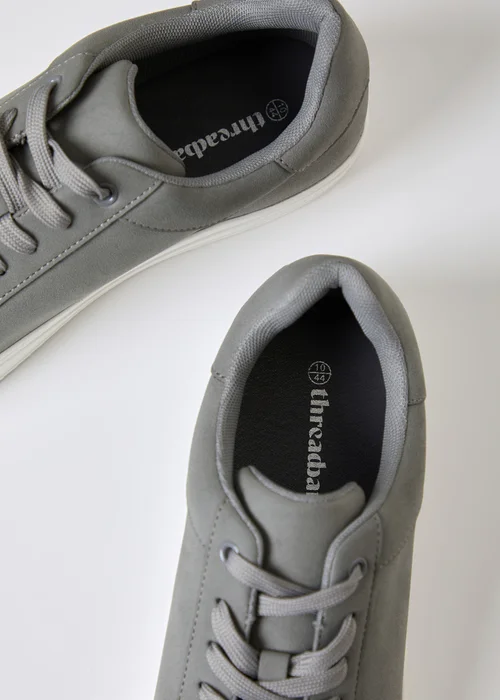 Threadbare Grey Faux Suede Court Trainers - 7 Image 4
