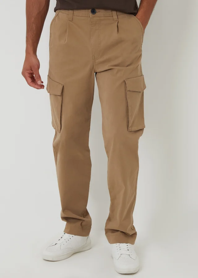 Threadbare Stone Relaxed Fit Cotton Cargo Trousers With Stretch