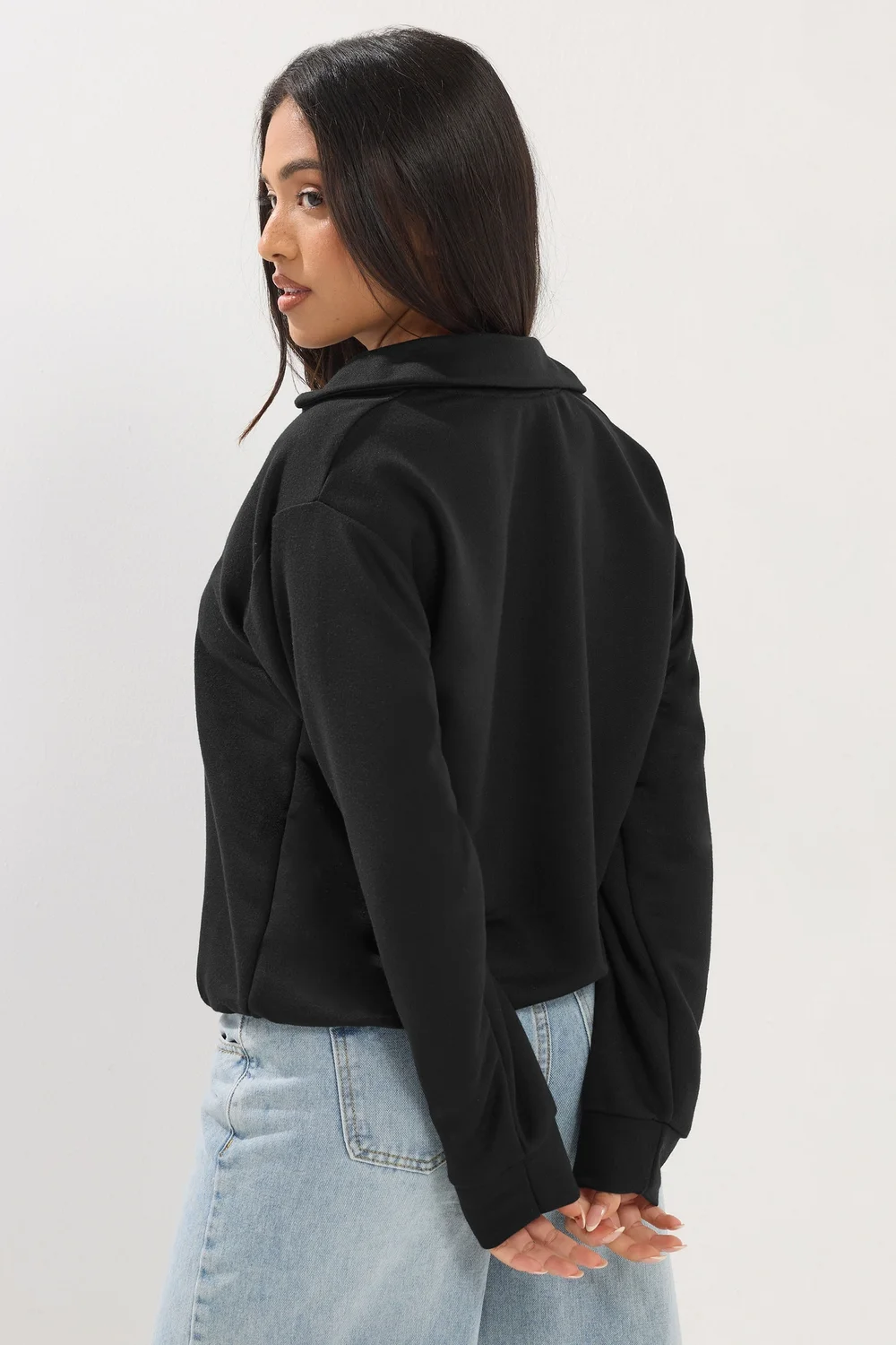PixieGirl Petite Black Collar Oversized Sweatshirt - 16 Image 3