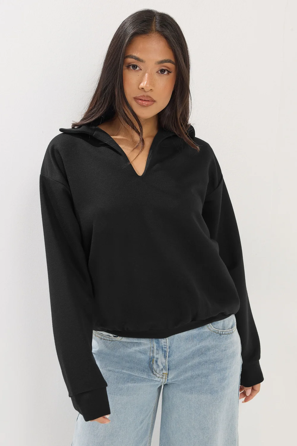 PixieGirl Petite Black Collar Oversized Sweatshirt - 16 Image 1