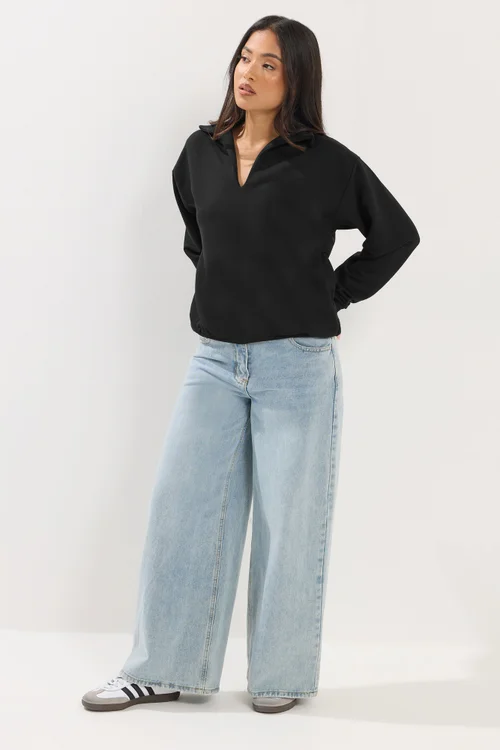 PixieGirl Petite Black Collar Oversized Sweatshirt - 16 Image 2