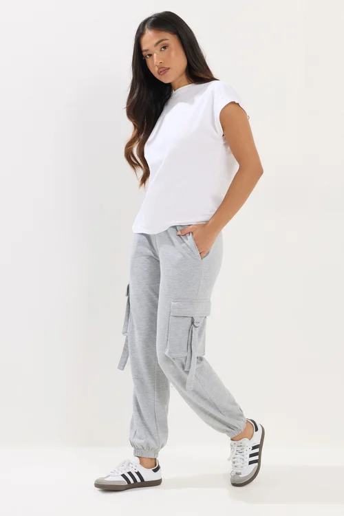 PixieGirl Petite Grey Marl Cargo Joggers - 10/L27 Image 1