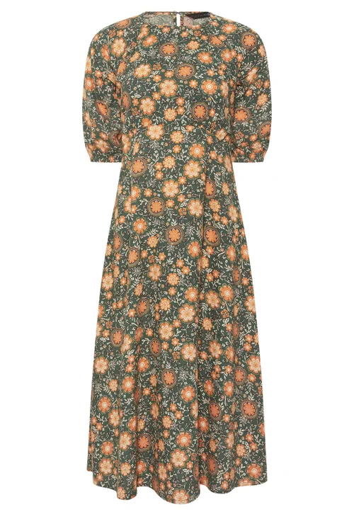 PixieGirl Petite Forest Green Floral Midi Dress - 10 Image 5