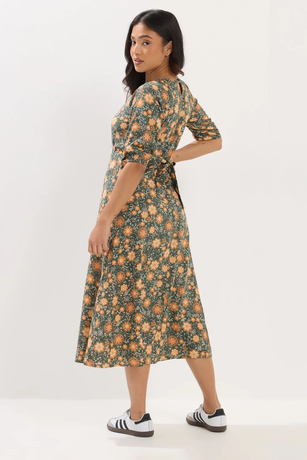 PixieGirl Petite Forest Green Floral Midi Dress - 10 Image 3