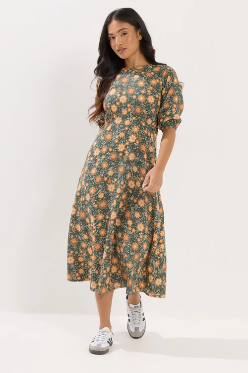 PixieGirl Petite Forest Green Floral Midi Dress - 10 Image 2