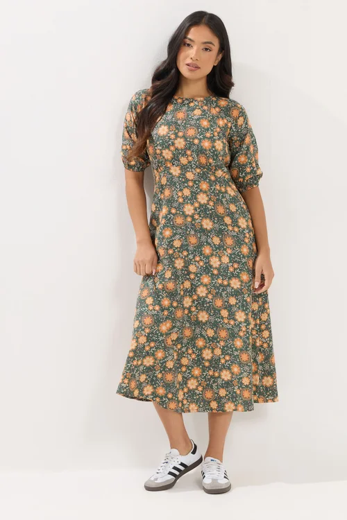 PixieGirl Petite Forest Green Floral Midi Dress - 10 Image 1