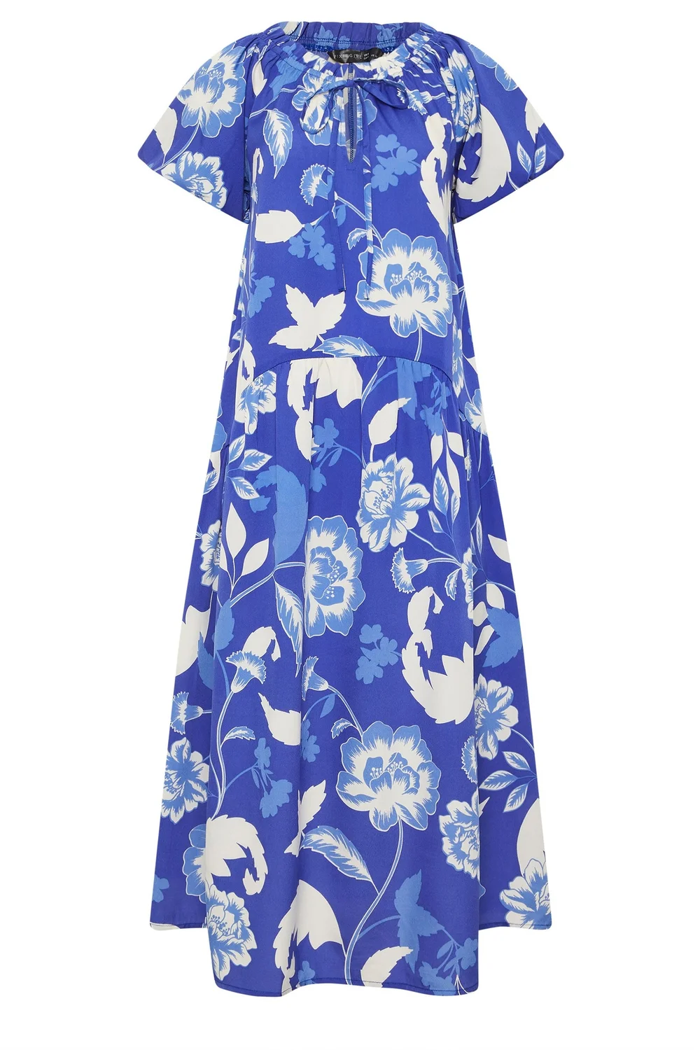 PixieGirl Petite Blue Floral Tie Neck Midi Dress - 16 Image 5