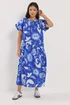 PixieGirl Petite Blue Floral Tie Neck Midi Dress - 16 Image 2
