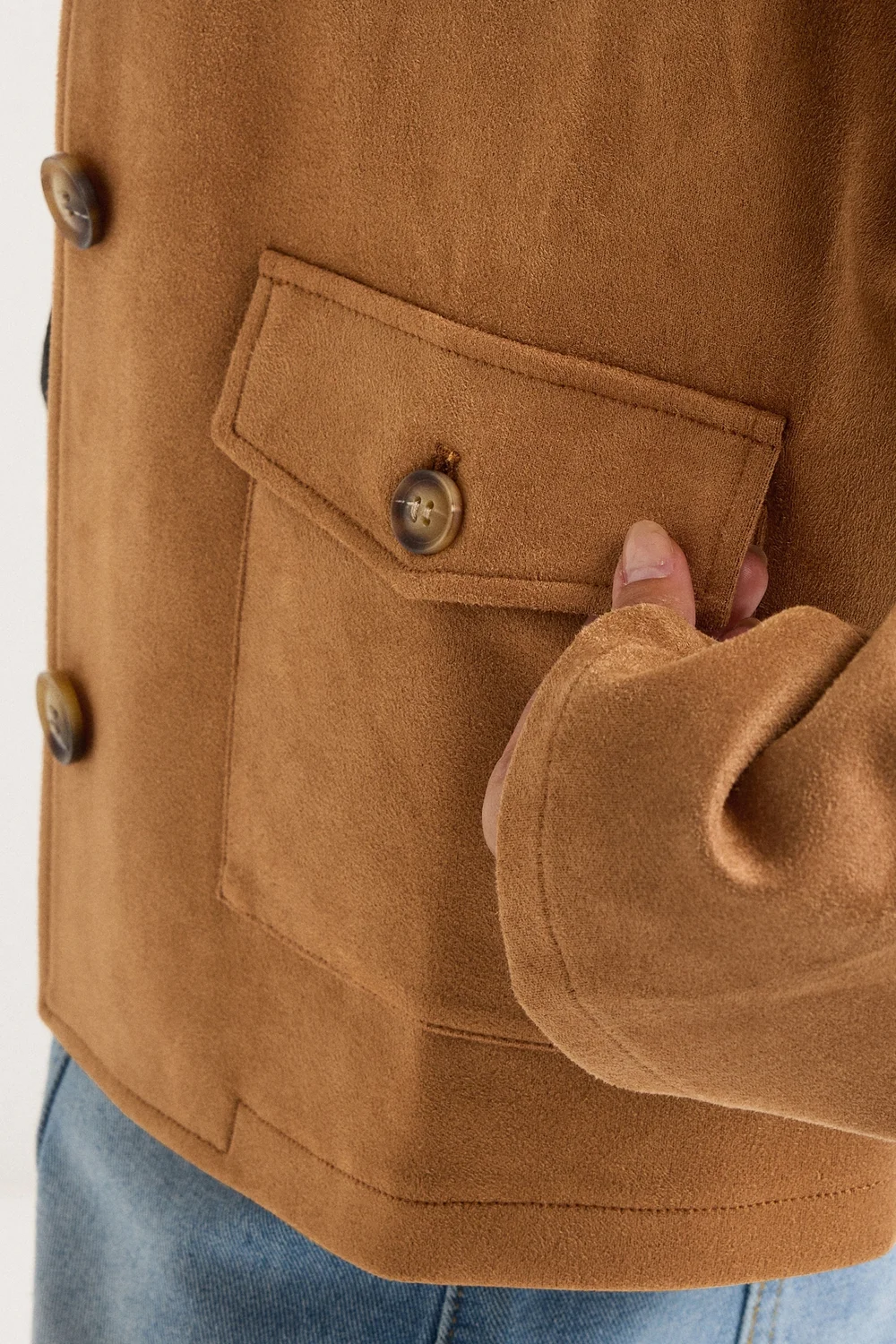 PixieGirl Petite Camel Brown Suedette Patch Pocket Jacket - 10 Image 5