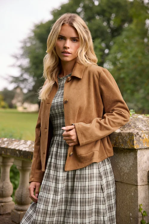 PixieGirl Petite Camel Brown Suedette Patch Pocket Jacket - 10 Image 1