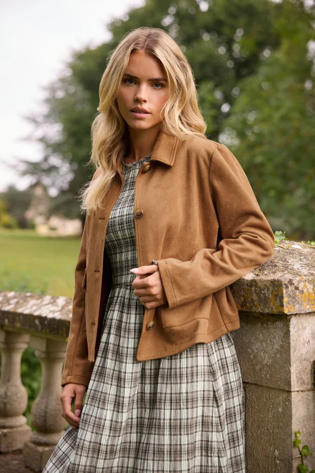 PixieGirl Petite Camel Brown Suedette Patch Pocket Jacket