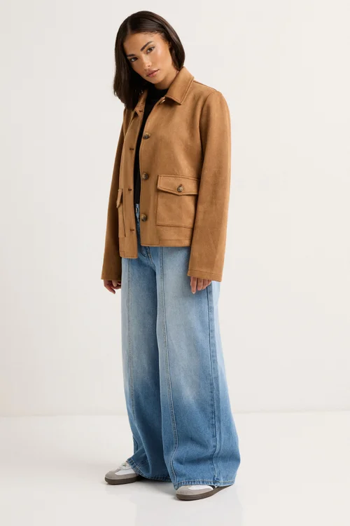 PixieGirl Petite Camel Brown Suedette Patch Pocket Jacket - 10 Image 3