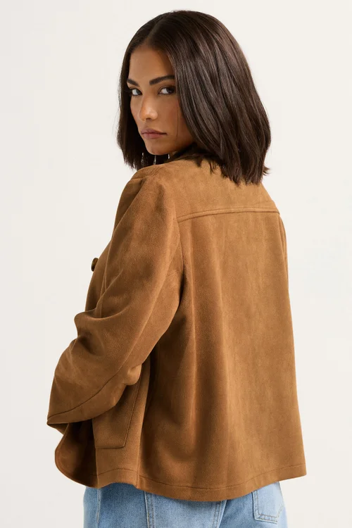 PixieGirl Petite Camel Brown Suedette Patch Pocket Jacket - 10 Image 4