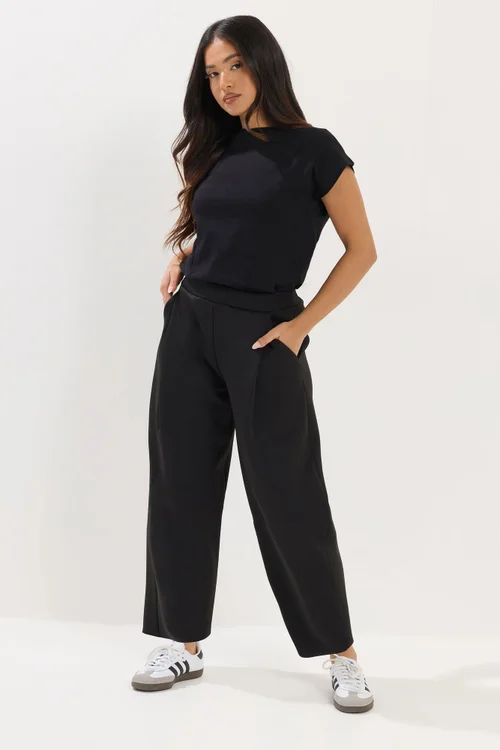 PixieGirl Petite Black Jersey Pleated Barrel Trousers - 16/L27 Image 1