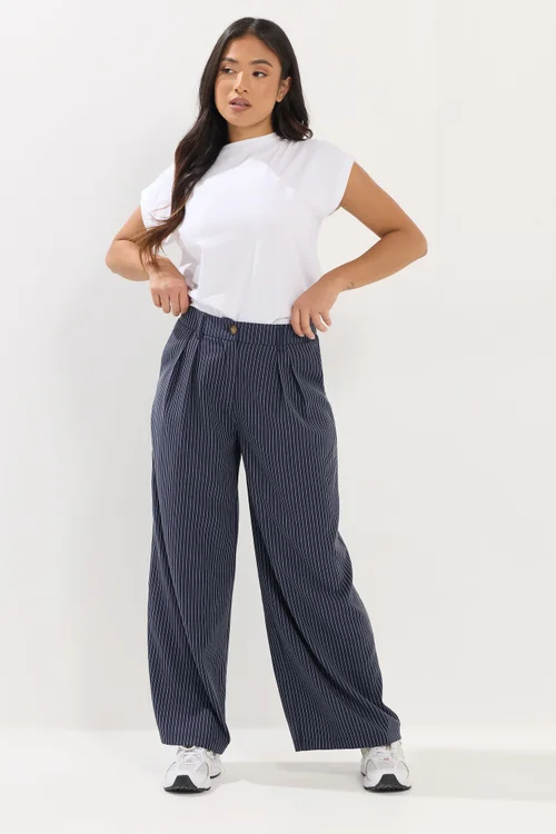 PixieGirl Petite Navy Blue Pinstripe Wide Leg Trousers - 14/L27 Image 4