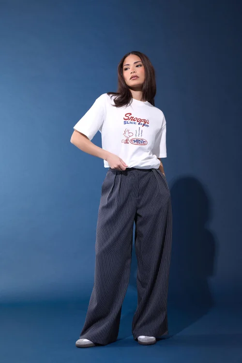 PixieGirl Petite Navy Blue Pinstripe Wide Leg Trousers - 14/L27 Image 2