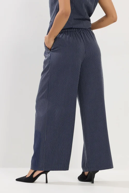 PixieGirl Petite Navy Blue Pinstripe Wide Leg Trousers - 14/L27 Image 5