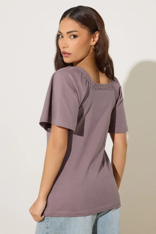 PixieGirl Petite Light Purple Crochet Trim Flutter Sleeve T-Shirt - 16 Image 3