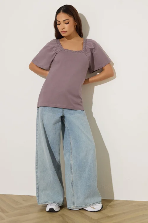 PixieGirl Petite Light Purple Crochet Trim Flutter Sleeve T-Shirt - 16 Image 2