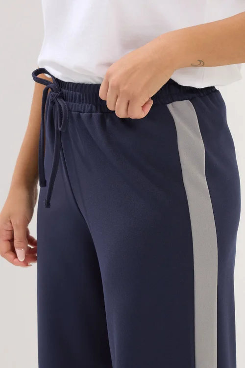 PixieGirl Petite Navy Blue Side Stripe Wide Leg Trousers - 18/l27 Image 4