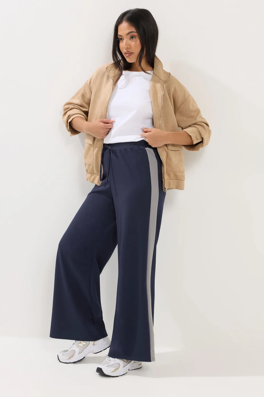 PixieGirl Petite Navy Blue Side Stripe Wide Leg Trousers - 18/l27 Image 1