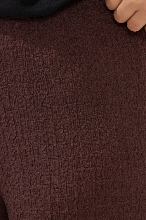 PixieGirl Petite Chocolate Brown Textured Wide Leg Trousers - 10/L27 Image 4