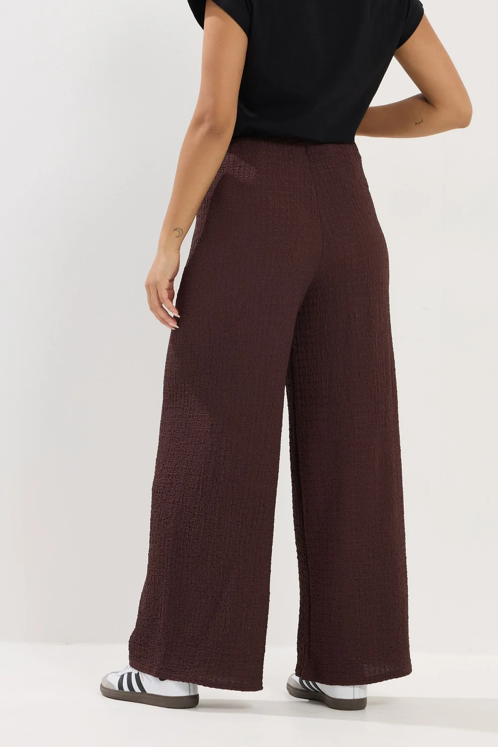 PixieGirl Petite Chocolate Brown Textured Wide Leg Trousers - 10/L27 Image 3
