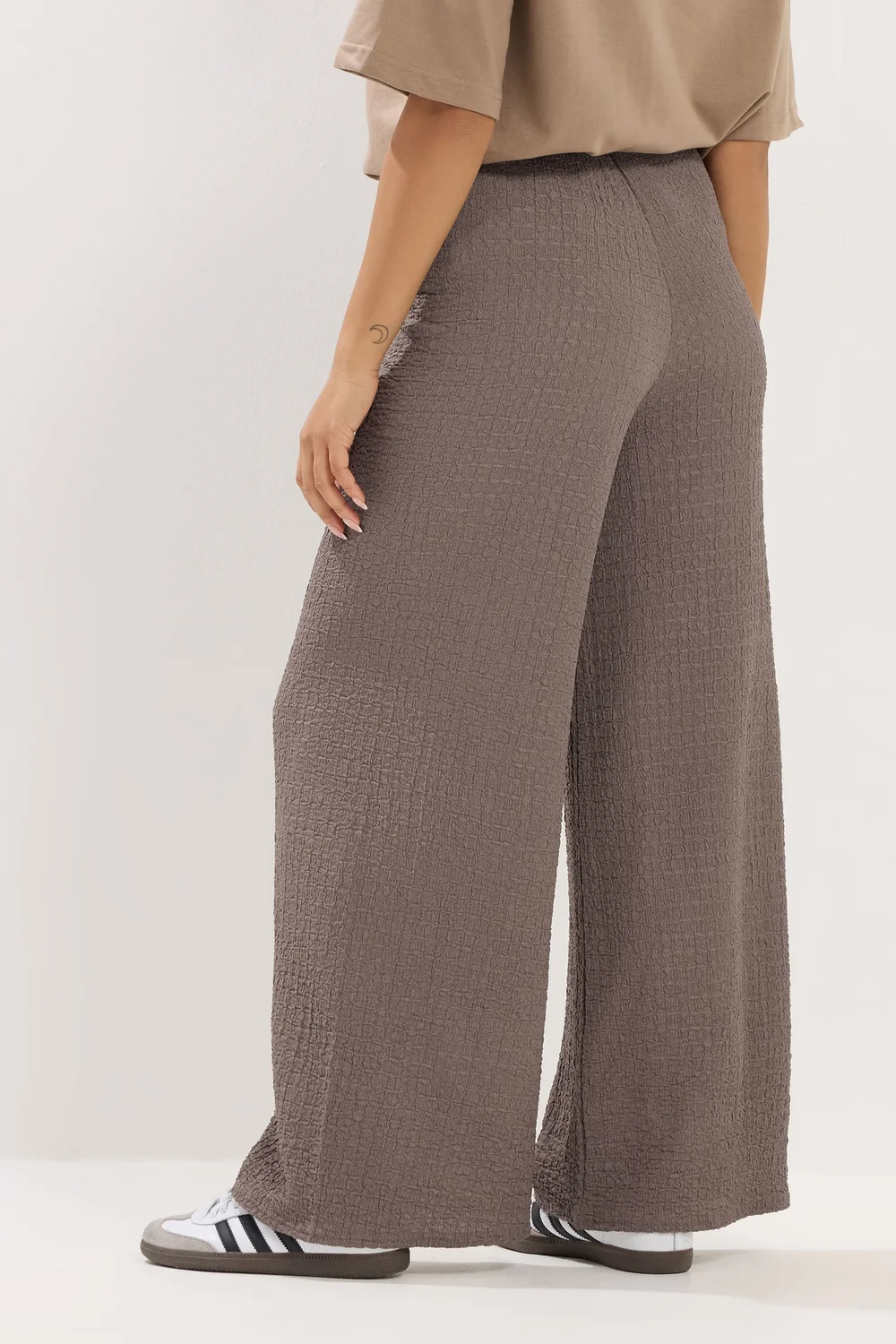 PixieGirl Petite Light Brown Textured Wide Leg Trousers - 10/L27 Image 3