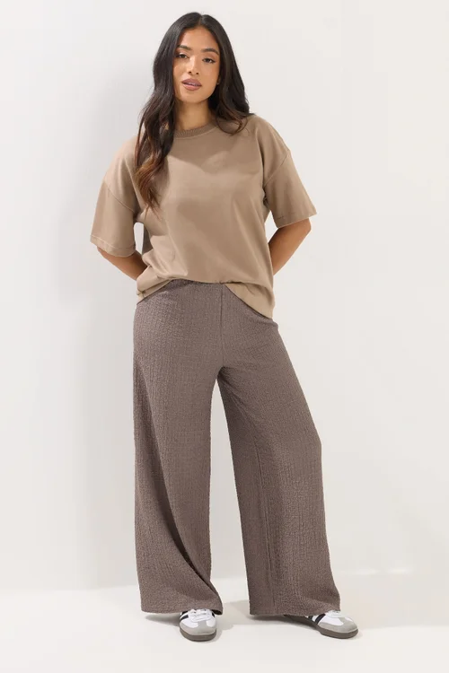 PixieGirl Petite Light Brown Textured Wide Leg Trousers - 10/L27 Image 1