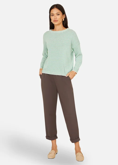 Yumi Sea Green Knitted Stripe Relaxed Jumper - S Image 2