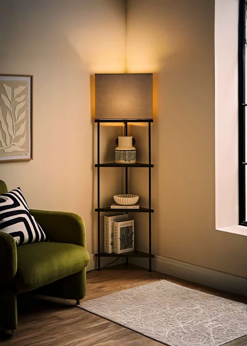 ValueLights Black Taska 3 Tier Shelf Floor Lamp - One Size Image 1