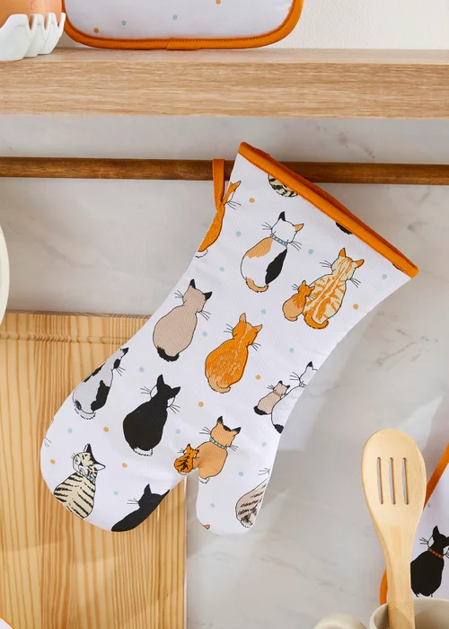 Ulster Weavers Cats In Waiting Orange Gauntlet Oven Glove - One Size Image 2