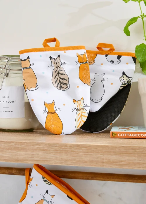 Ulster Weavers Cats In Waiting Orange Microwave Mitts - Pair - One Size Image 2
