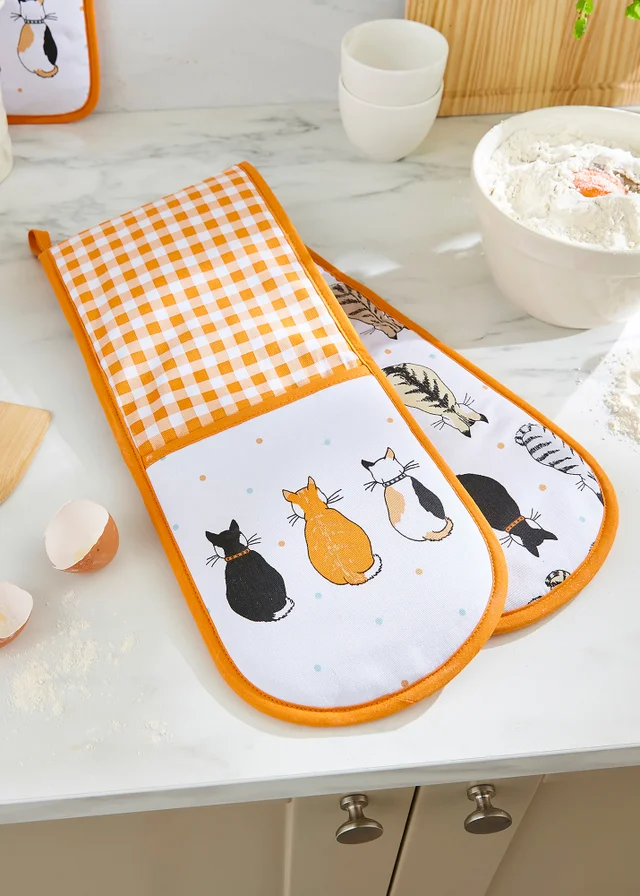 Ulster Weavers Cats In Waiting Orange Double Oven Glove