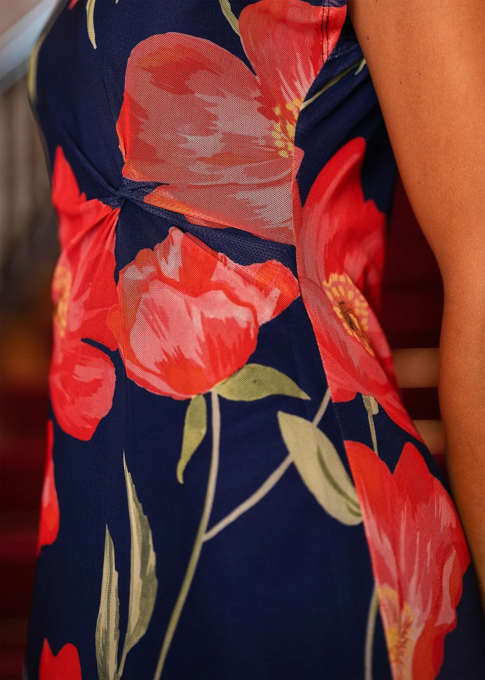 Yumi Navy Poppy Print Midi Mesh Dress - 16 Image 4