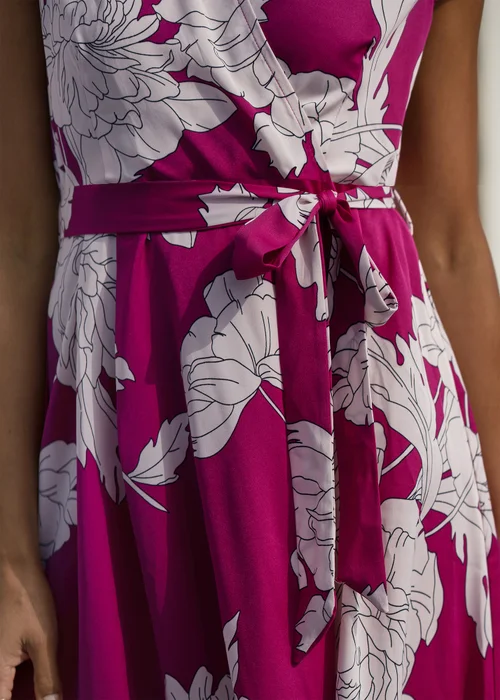Yumi Pink Blossom Print Wrap Midi With Dipped Hem - 18 Image 3