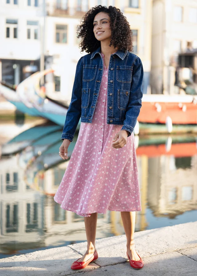Yumi Blue Stretch Denim Jacket With Pocket Detail