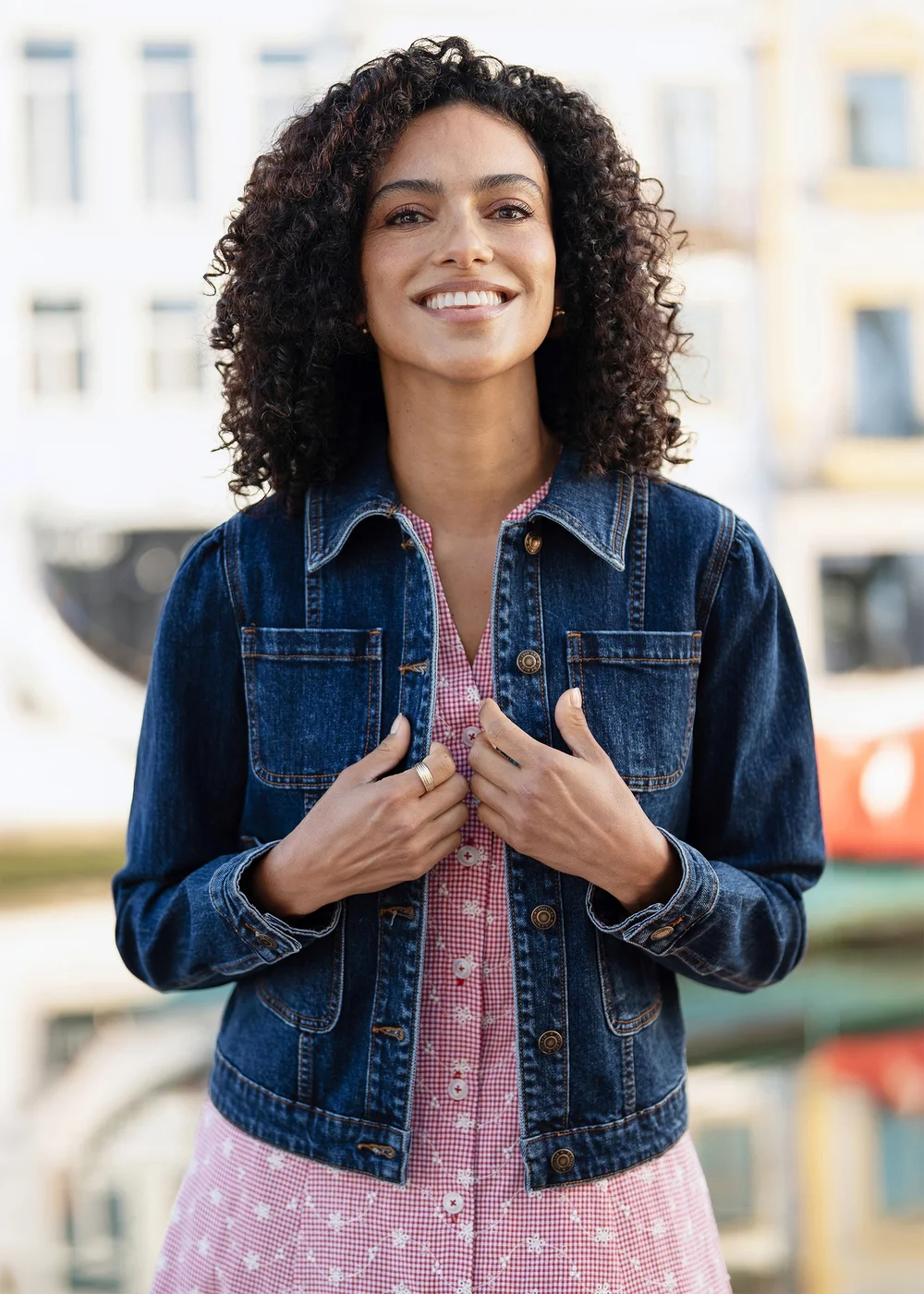 Yumi Blue Stretch Denim Jacket With Pocket Detail - 14 Image 1