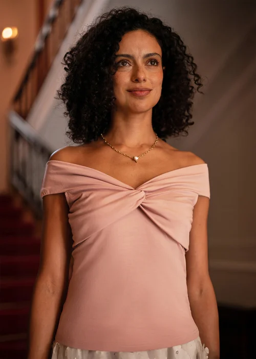 Yumi Blush Jersey Cotton Bardot Top With Knot Detail - 10 Image 1