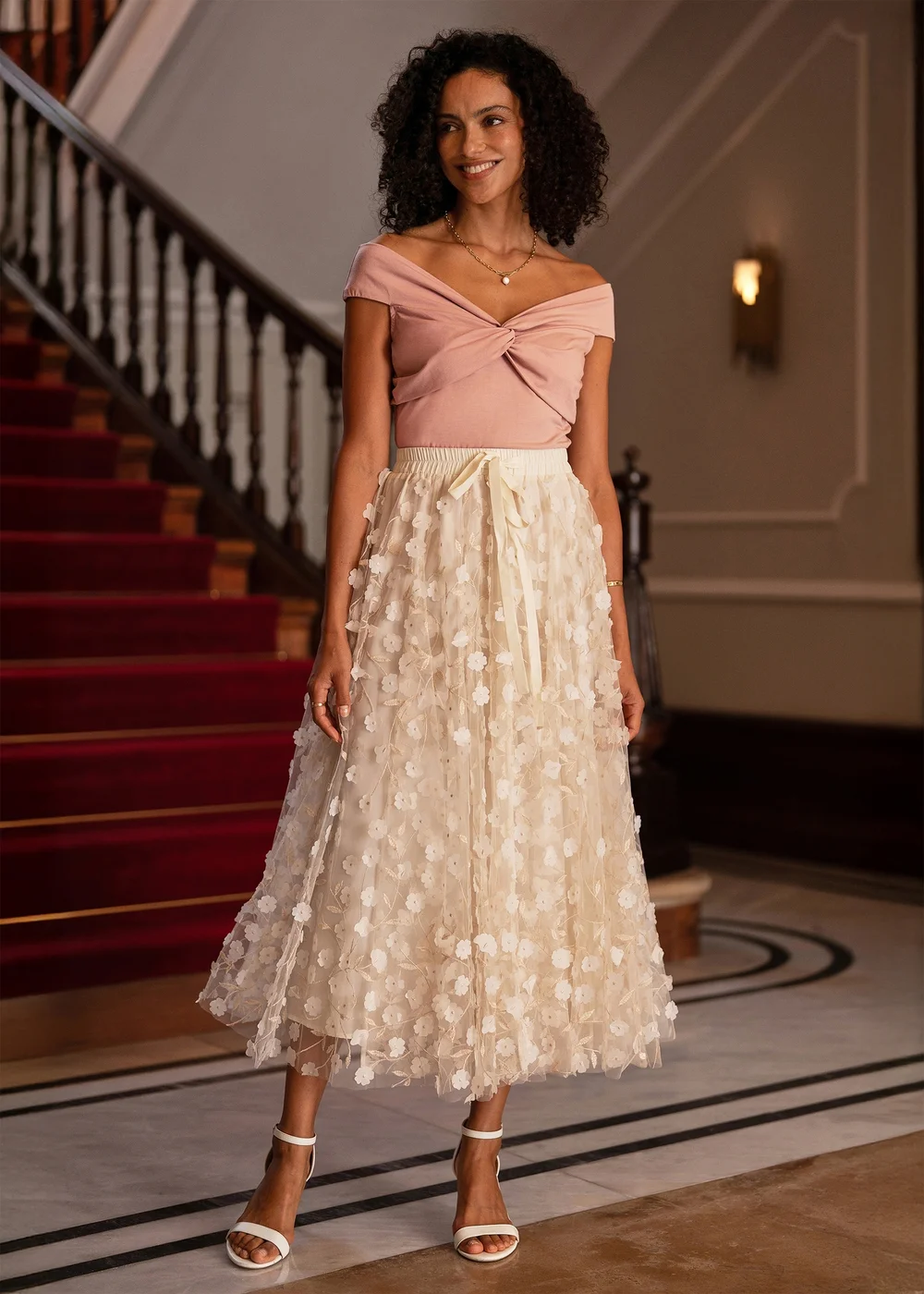 Yumi Blush Jersey Cotton Bardot Top With Knot Detail - 10 Image 2