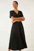Roman Black Textured Wrap Bodice Midi Dress - 16 Image 2