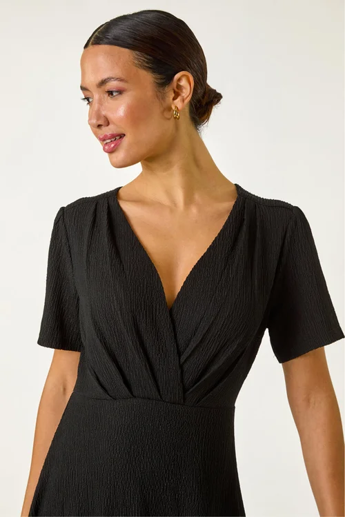 Roman Black Textured Wrap Bodice Midi Dress - 16 Image 4