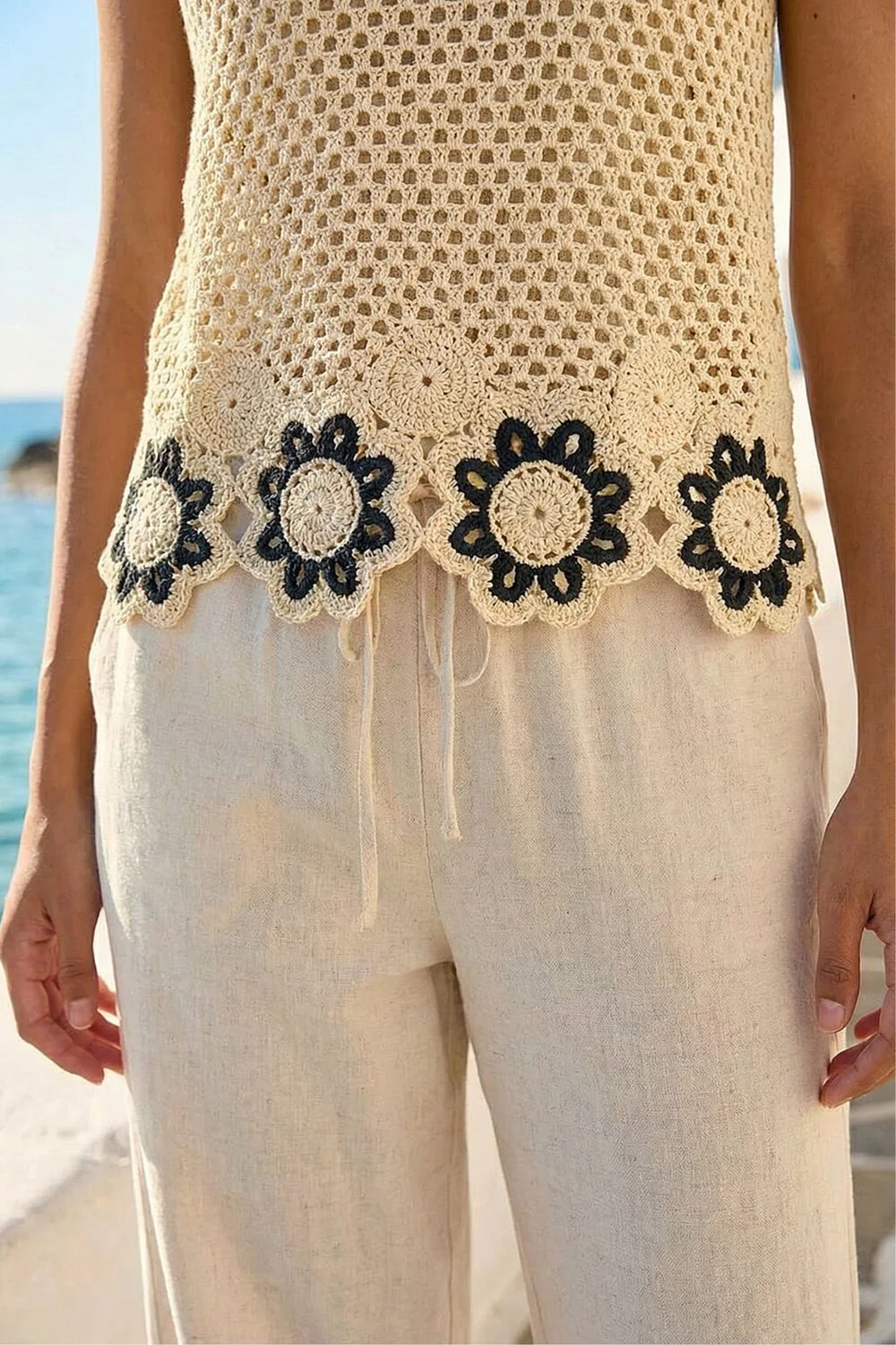 Roman Natural Crochet Floral Knit Vest - 16 Image 4