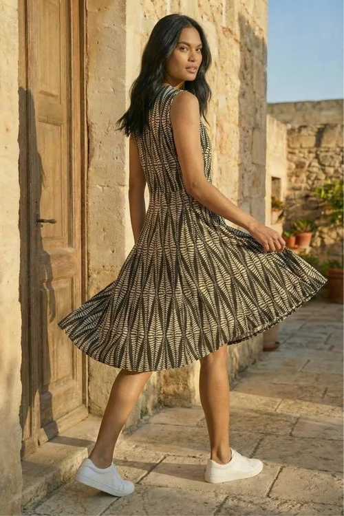 Roman Black Abstract Print Panel Detail Dress - 10 Image 3